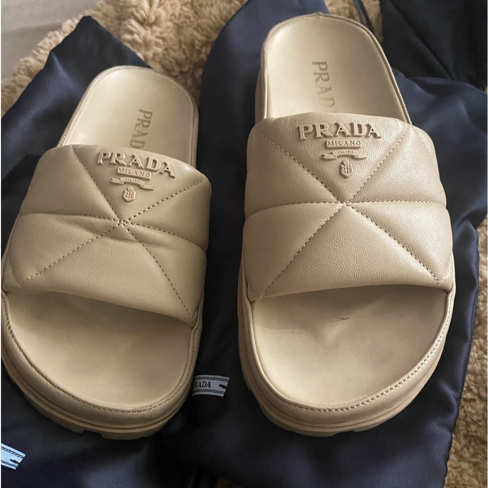 Prada Beige Quilted Sandals